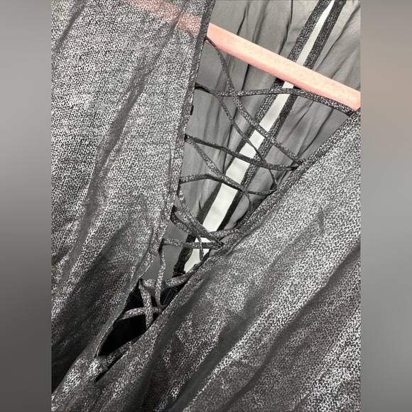 NWOT Express Lace-up Sheer Black Jumpsuit With Romper Shorts Inside Size S Goth - Picture 2 of 7